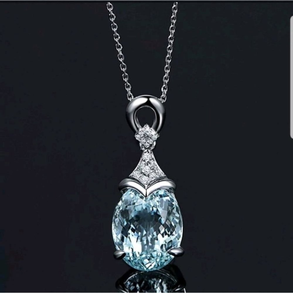 New light blue natural stone necklace pendant - Picture 3 of 8
